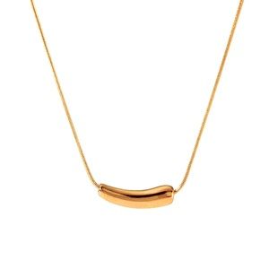 18K Gold Plated Asymmetric Bar Necklace, Eggplant Pendant Herringbone